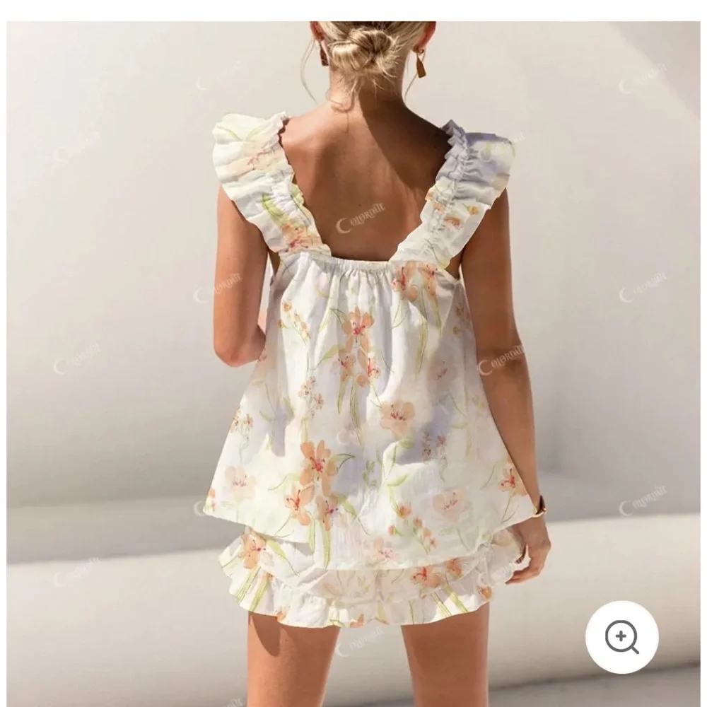 Floral Ruffle Pajama Set - Picture 2 of 4